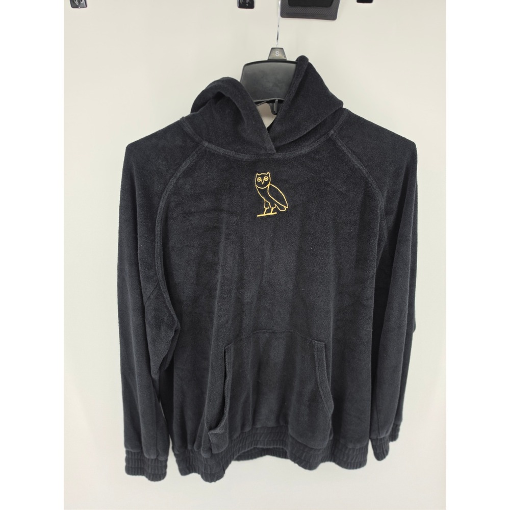 OVO Octobers Very Own Black Velour Gold Owl Logo Hoodie Sweatshirt Small